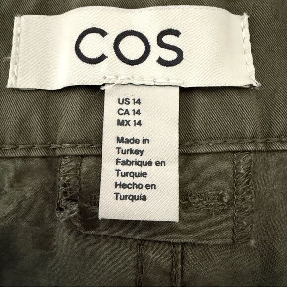 COS Pants Womens Sz 14 Army Green High Rise Tapered Straight Leg Utility Cotton - Picture 10 of 14
